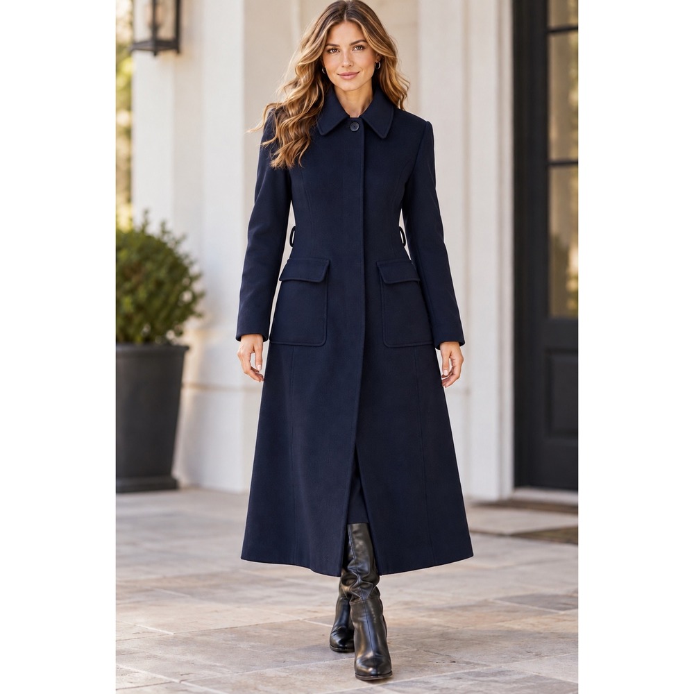 Brooks Brothers Loro Piana Rain System Navy Wool Trench Coat Women 6 Luxury